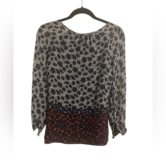 Tory Birch 100% Silk Womens Blouse Blue Floral Tunic Keyhole Neck Top Size 0 - Picture 2 of 6